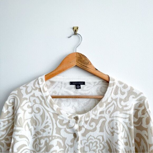 Tommy Hilfiger Beige Floral Print Button Up Cardigan Sweater Women’s XXL Cotton - Picture 4 of 9